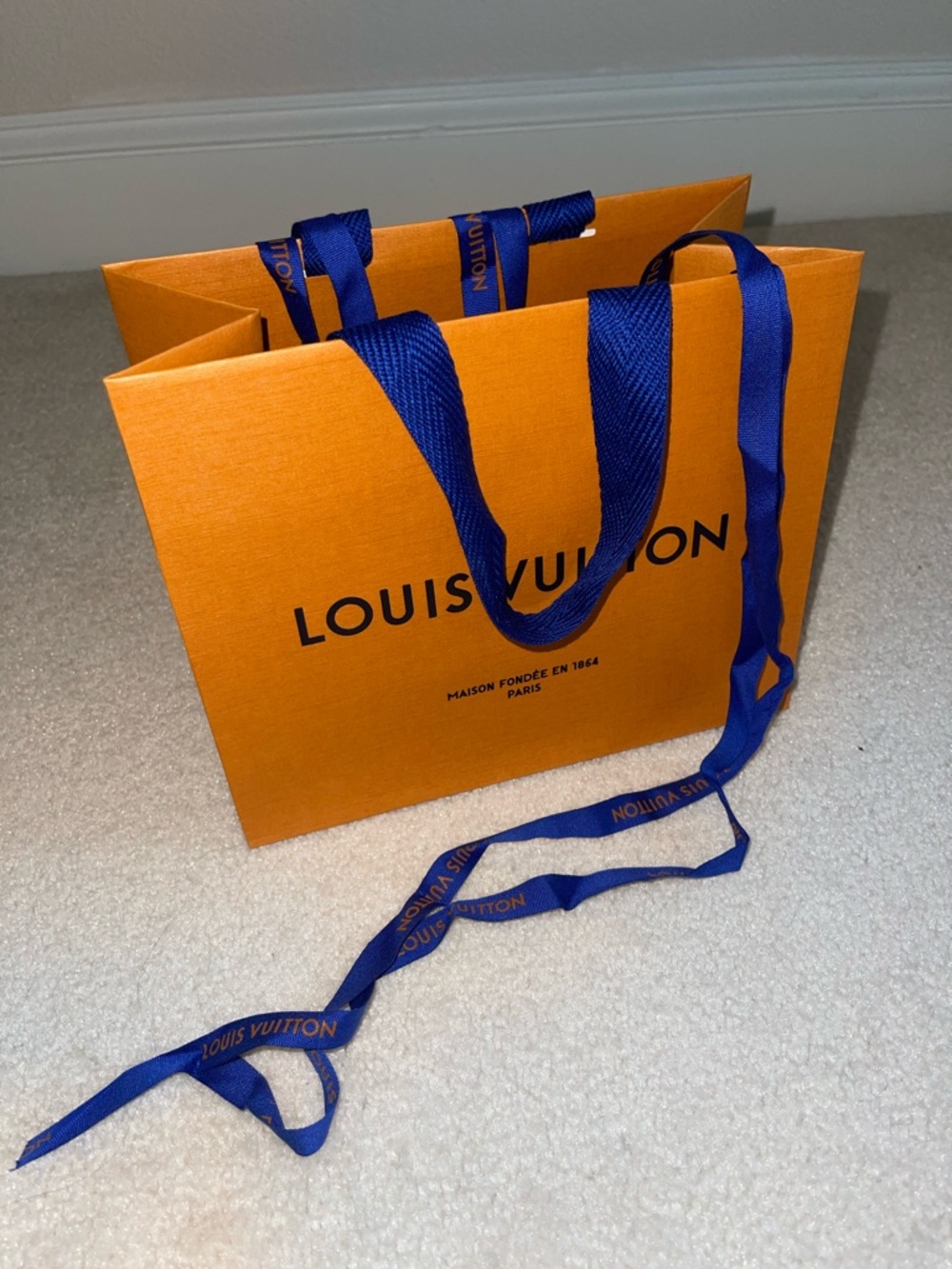 Louis Vuitton Orange 8.5” Shopping Bag with Blue Handles